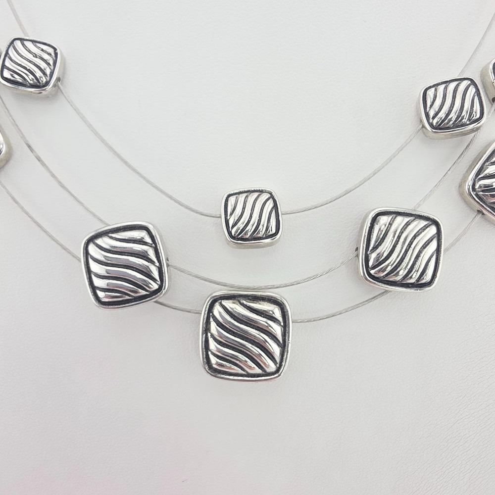Vintage NAPIER Station Necklace Ribbed Square Multi-Strand Wire Silver Tone 18"